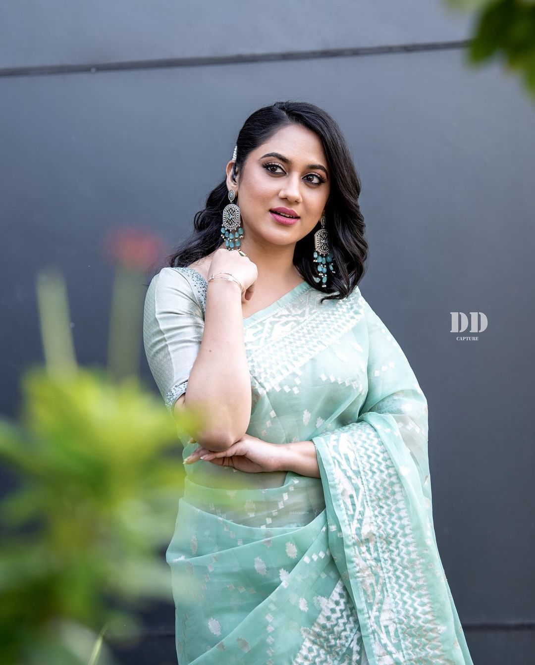 Malayalam Actress Miya George Images in Light Green Saree